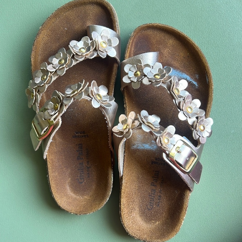 Giulia Palai Italian Girls Rose Gold/Metallic Floral Sandals Multi Size: 13